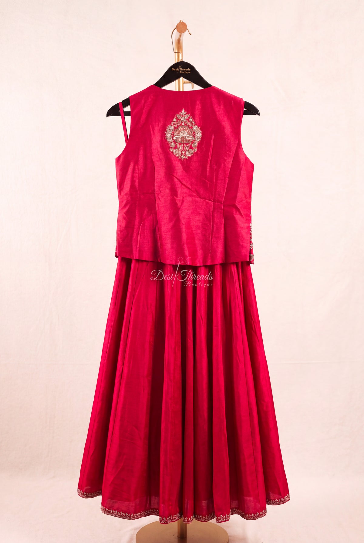 Raspberry Pink Embroidered Jacket Sharara Set