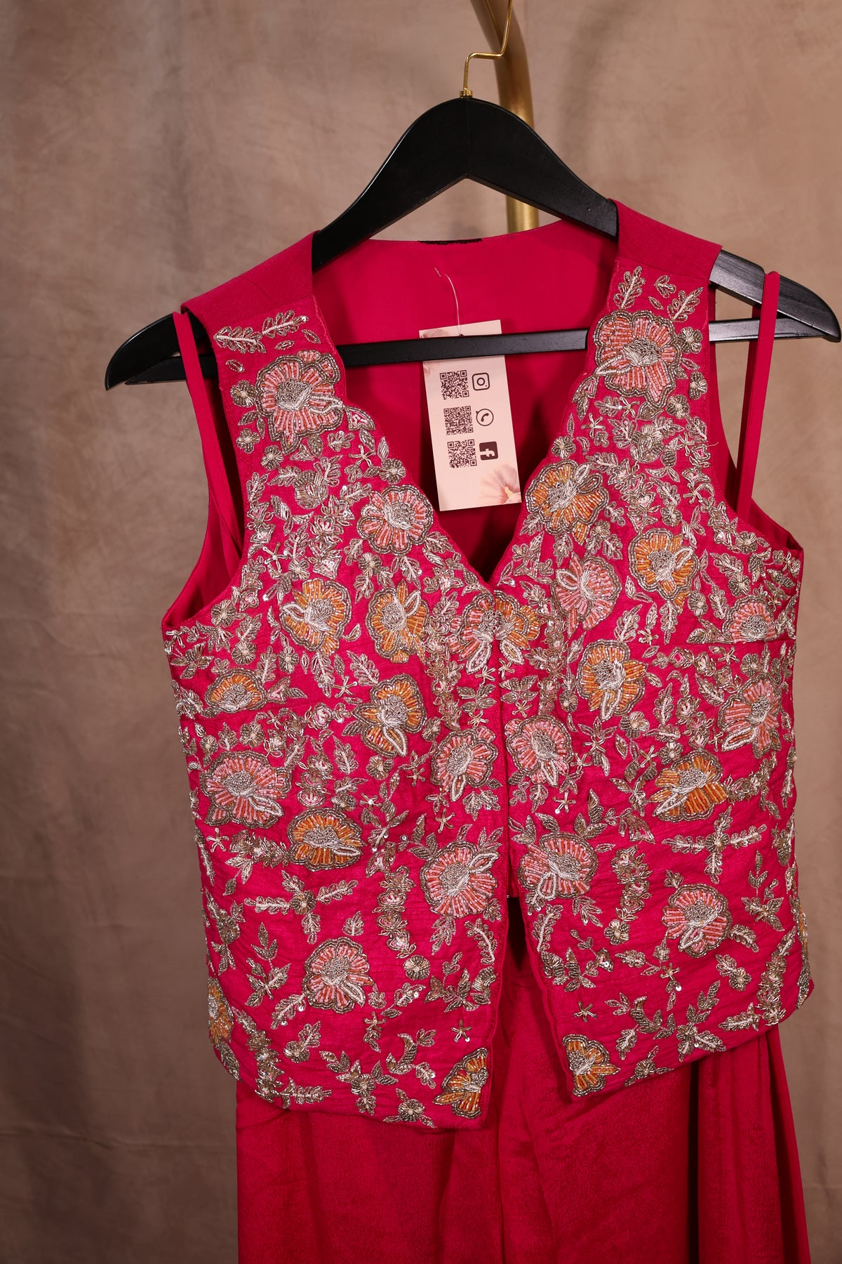 Raspberry Pink Embroidered Jacket Sharara Set