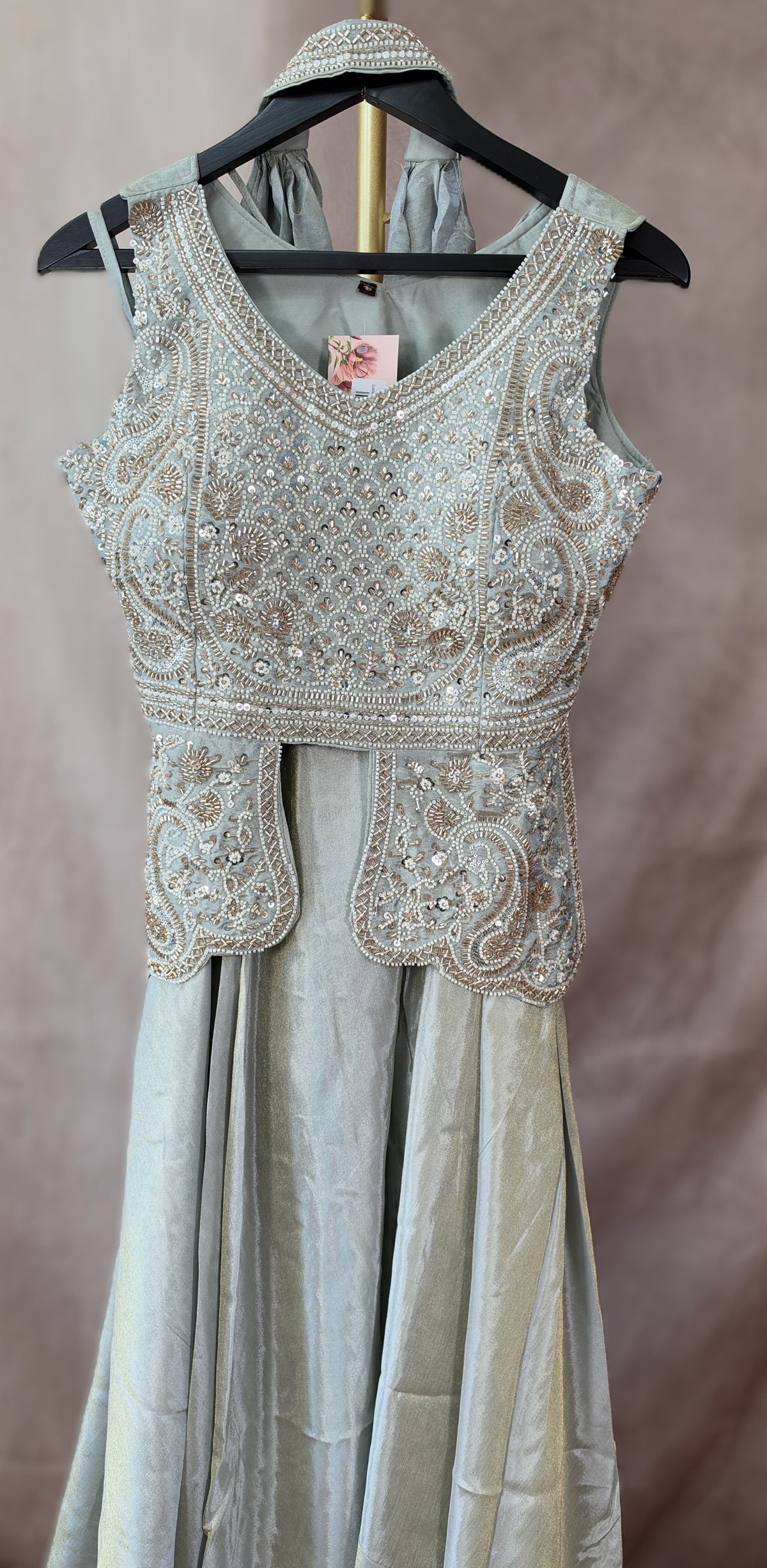 Sage Green Embellished Peplum Palazzo Set with Dupatta