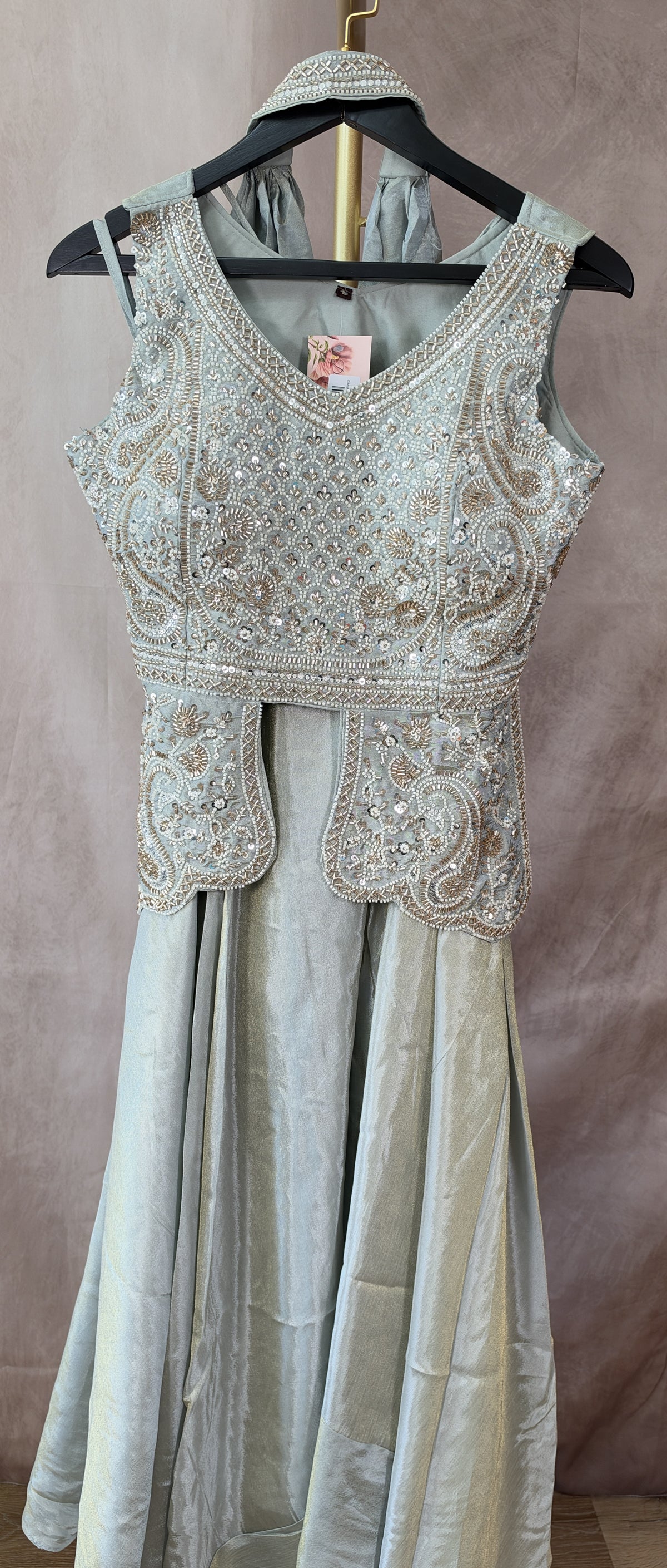 Sage Green Embellished Peplum Palazzo Set with Dupatta