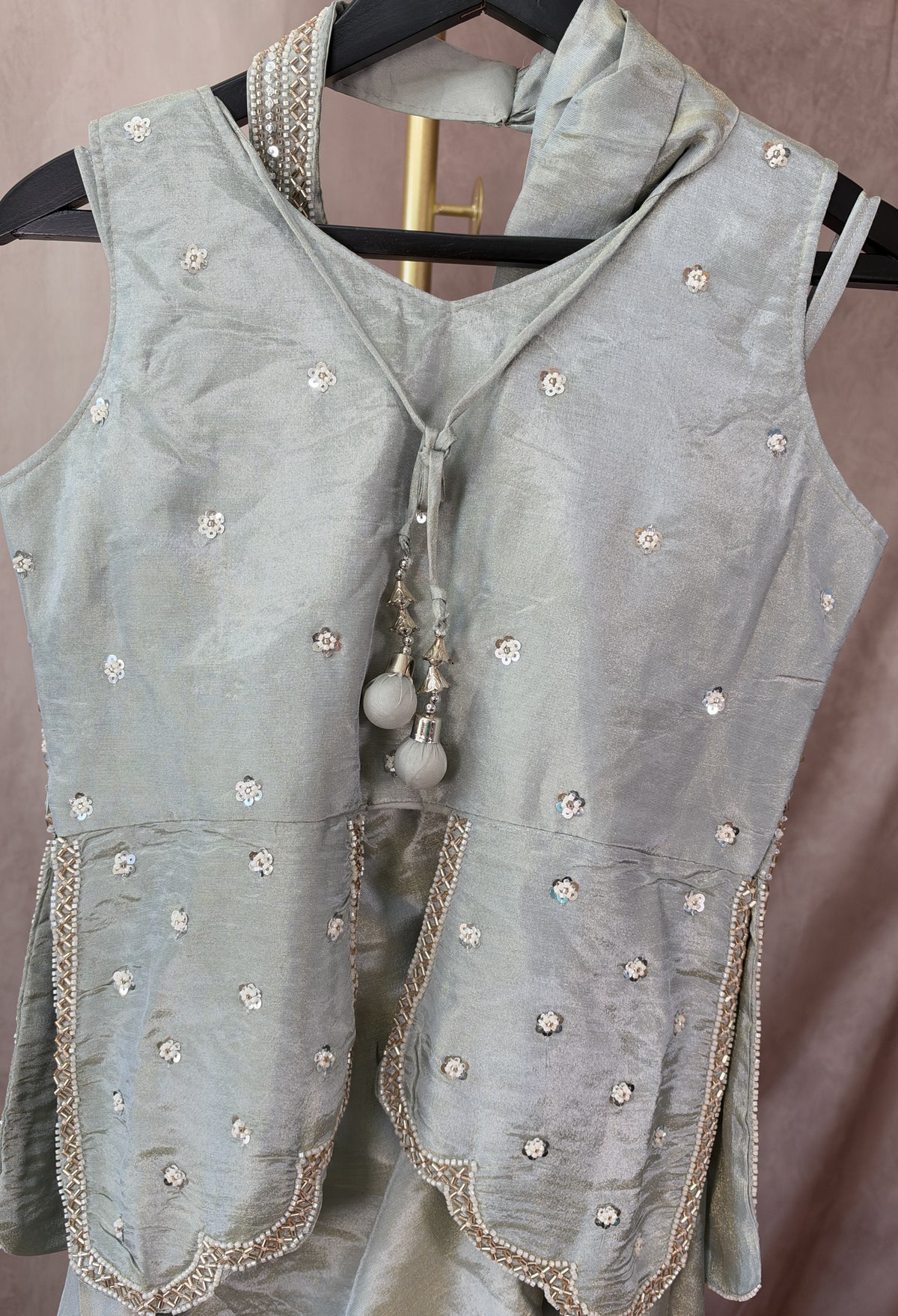 Sage Green Embellished Peplum Palazzo Set with Dupatta