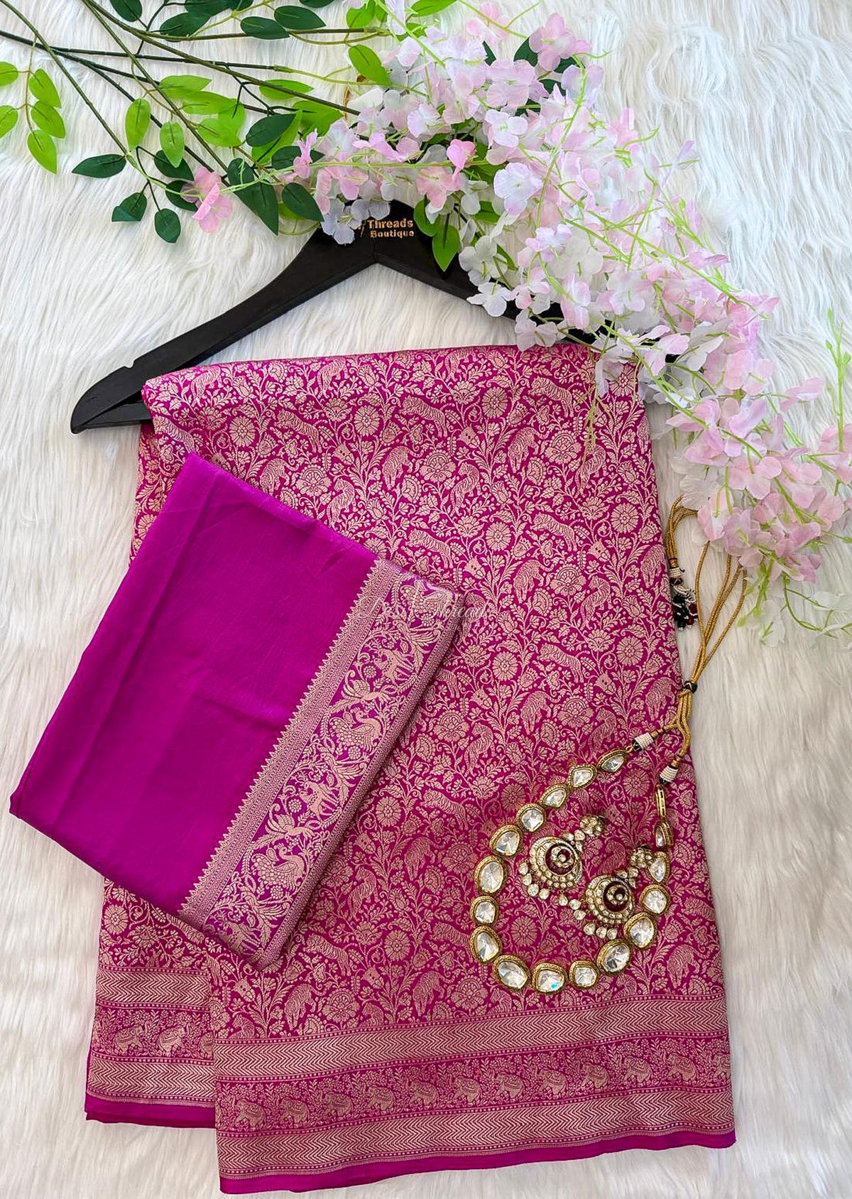 Pink Pure Katan Brocade Shikargah Saree