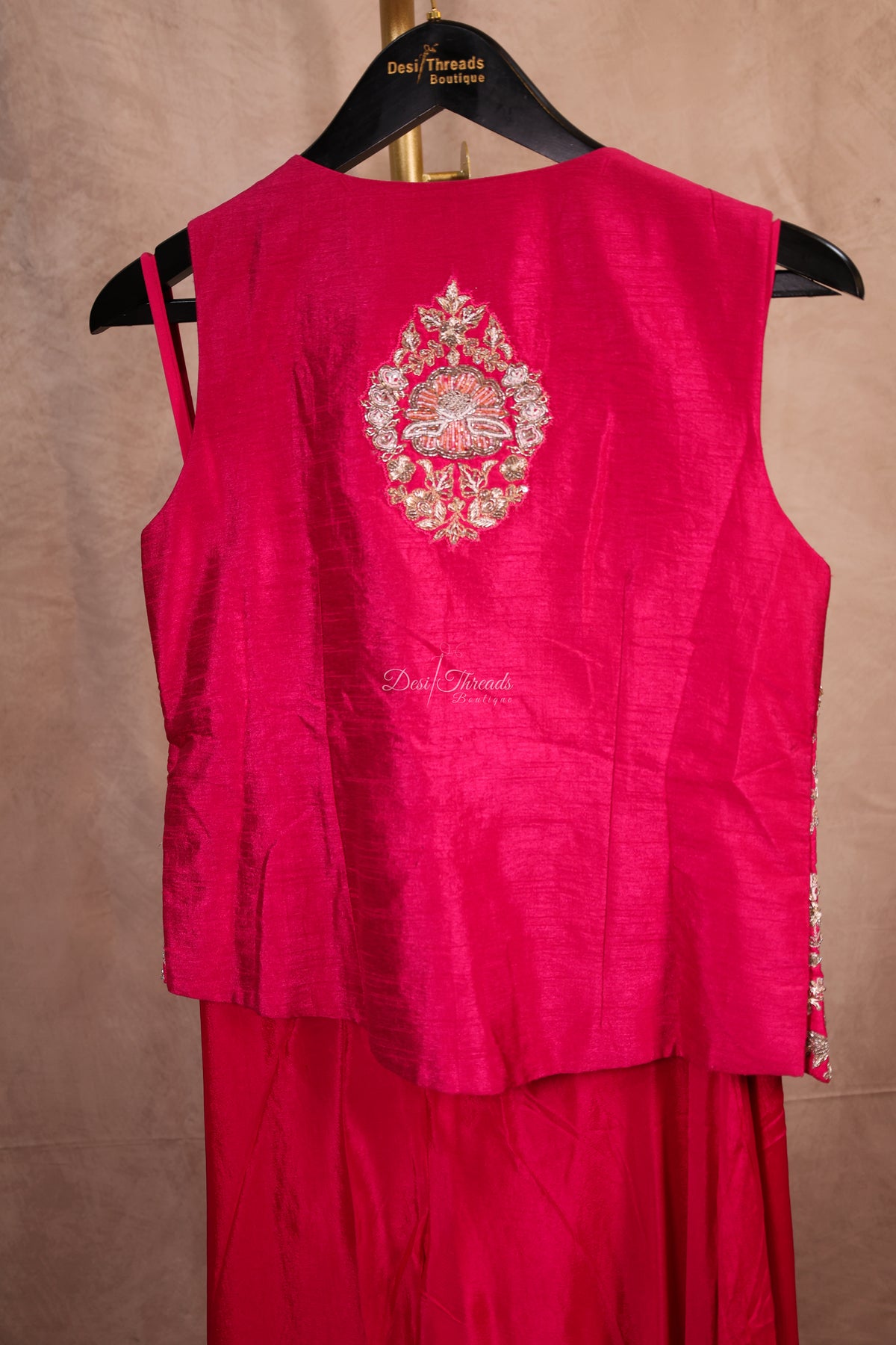 Raspberry Pink Embroidered Jacket Sharara Set