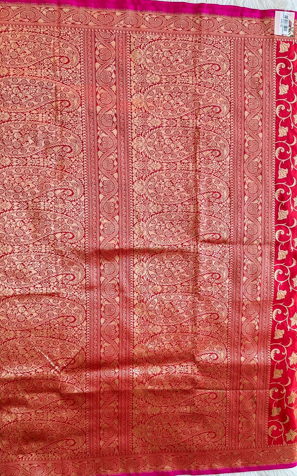 Red Handloom Katan Silk Saree with Gold Zari Jaal