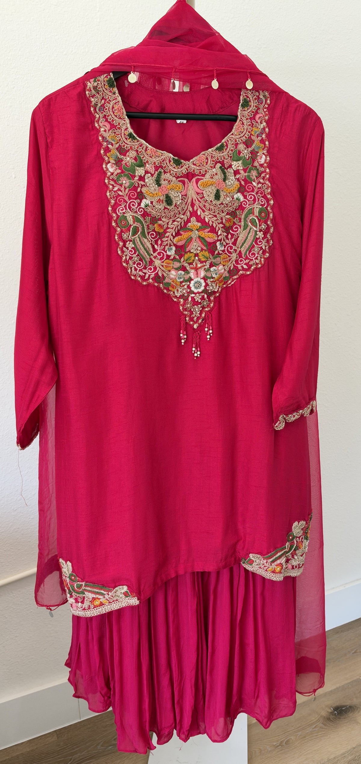 Rani Pink Resham Embroidered Sharara Suit with Dupatta
