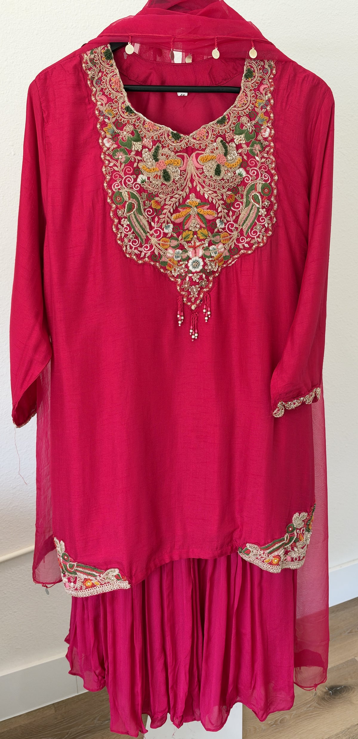 Rani Pink Resham Embroidered Sharara Suit with Dupatta