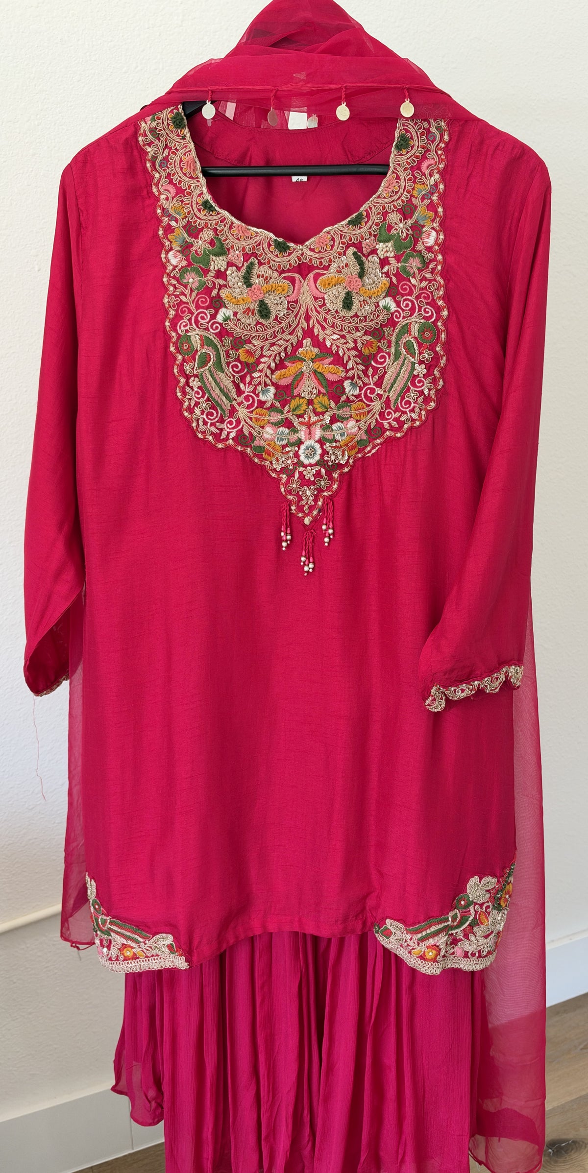 Rani Pink Resham Embroidered Sharara Suit with Dupatta