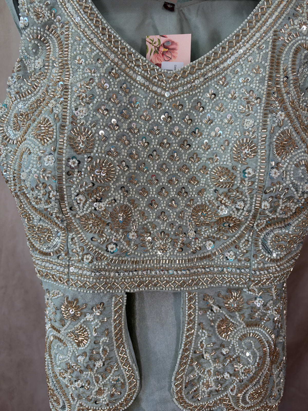 Sage Green Embellished Peplum Palazzo Set with Dupatta