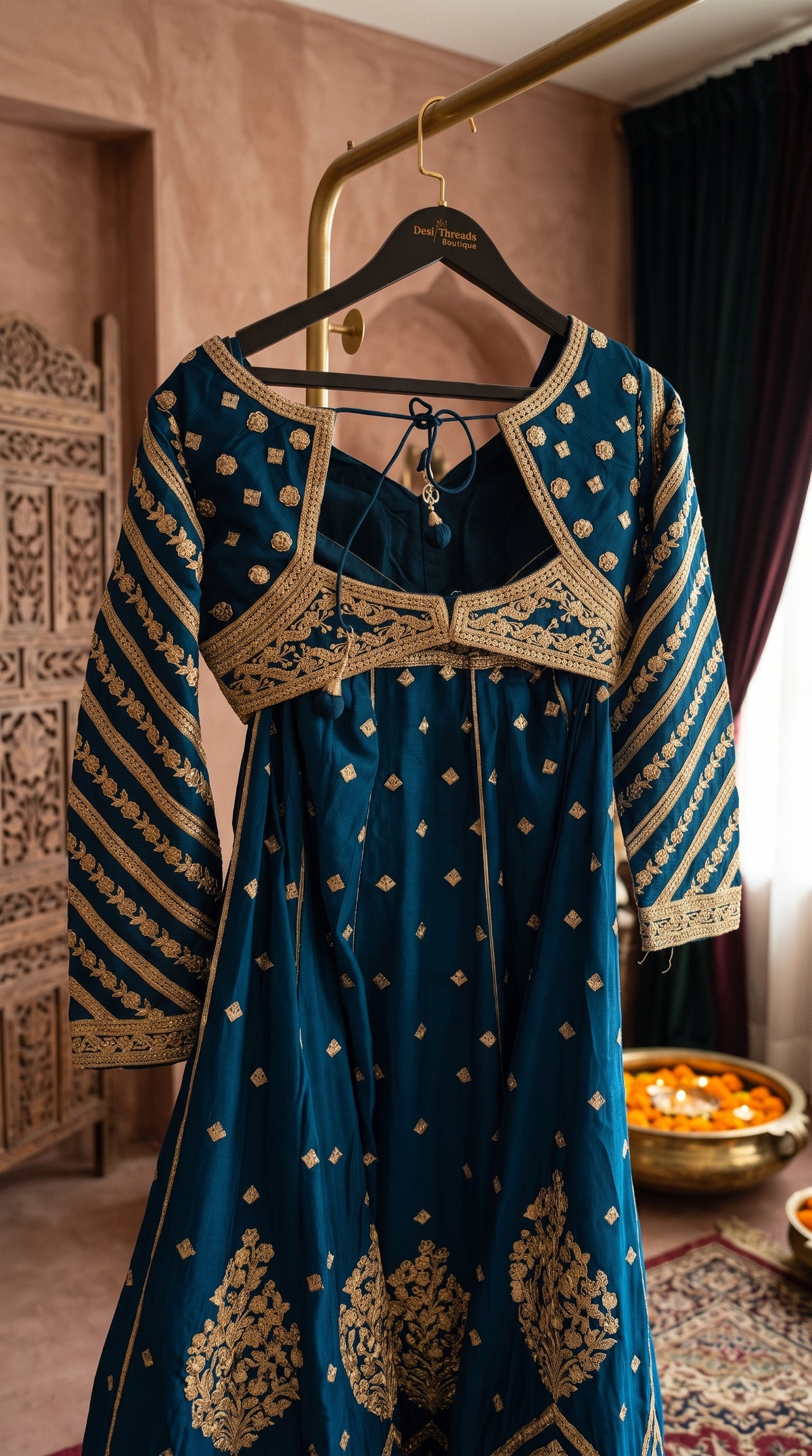 Peacock Blue Embroidered Lehenga with Tree of Life and Peacock Motifs