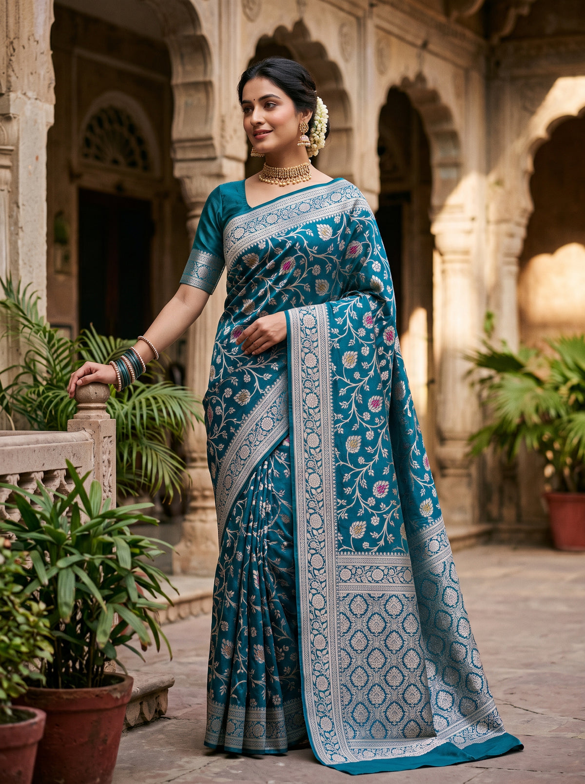 Blue Banarsi Saree with Meenakari Full Jaal