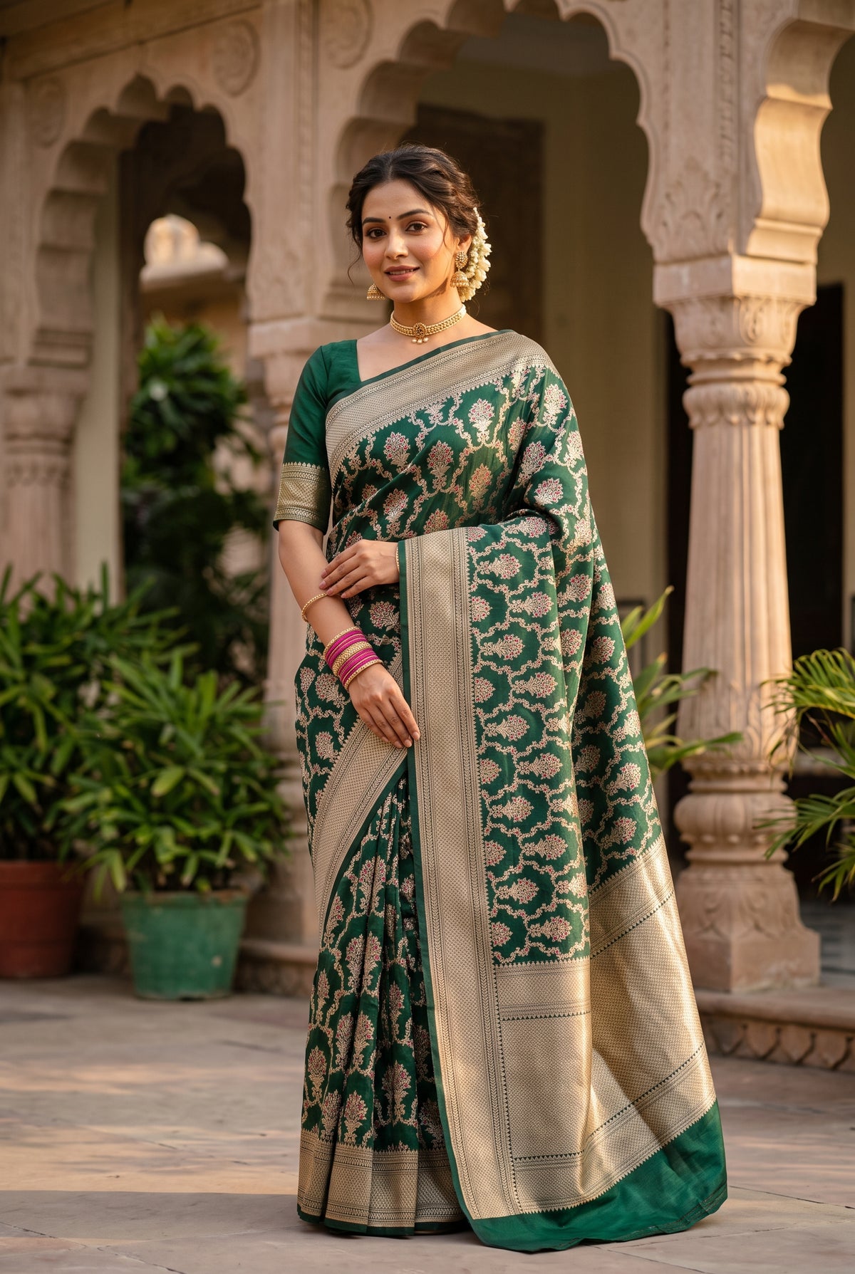 Blue Banarsi Saree with Meenakari Full Jaal