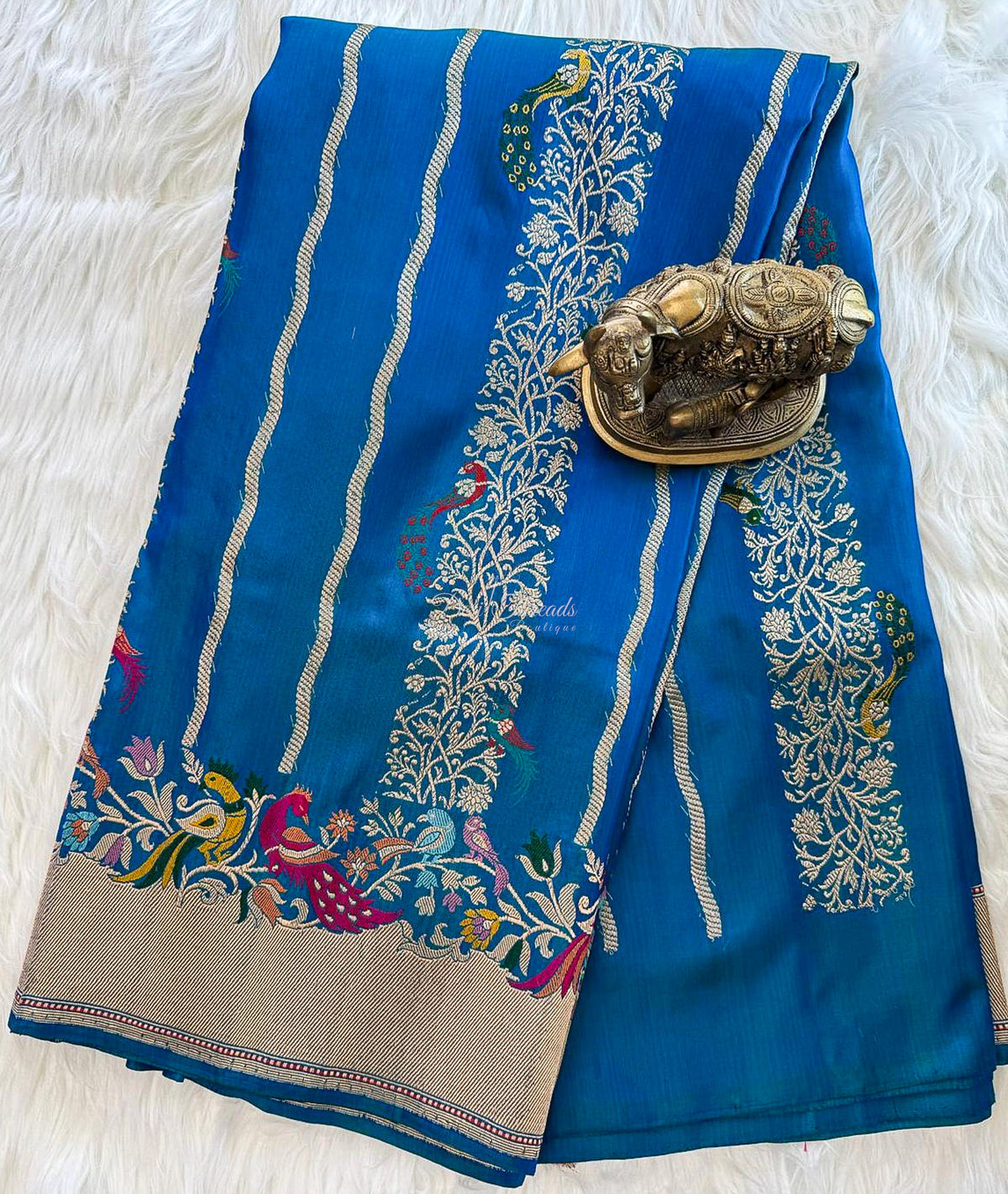 Royal Blue Pure Ektara Banarsi Saree with Zari Vines and Meenakari Peacocks