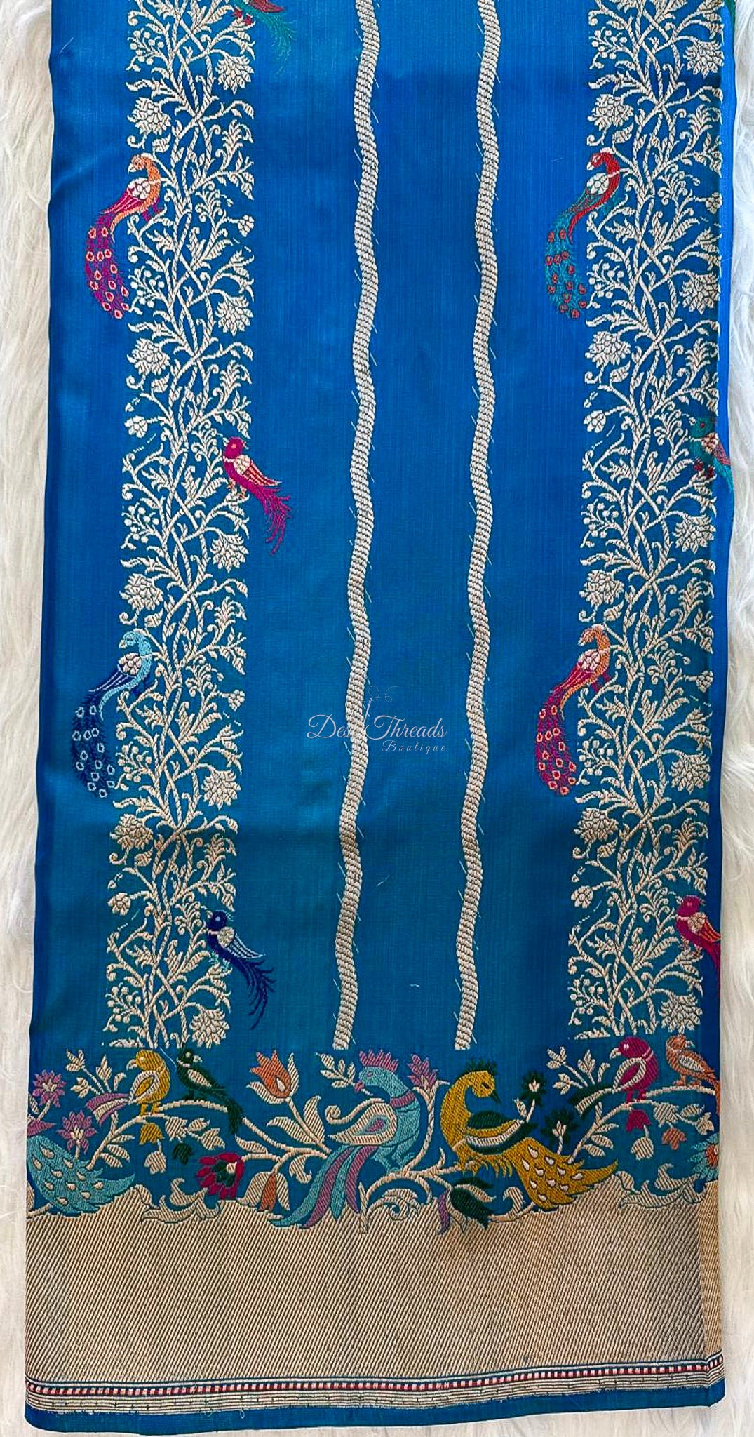 Royal Blue Pure Ektara Banarsi Saree with Zari Vines and Meenakari Peacocks
