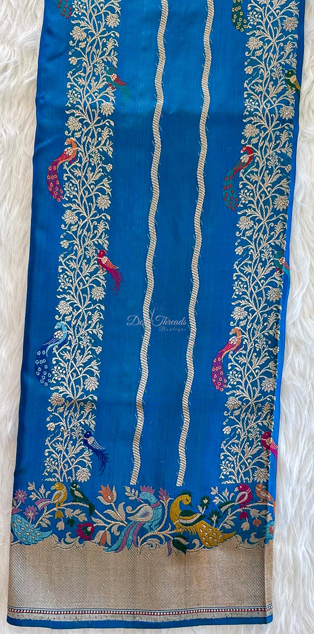 Royal Blue Pure Ektara Banarsi Saree with Zari Vines and Meenakari Peacocks
