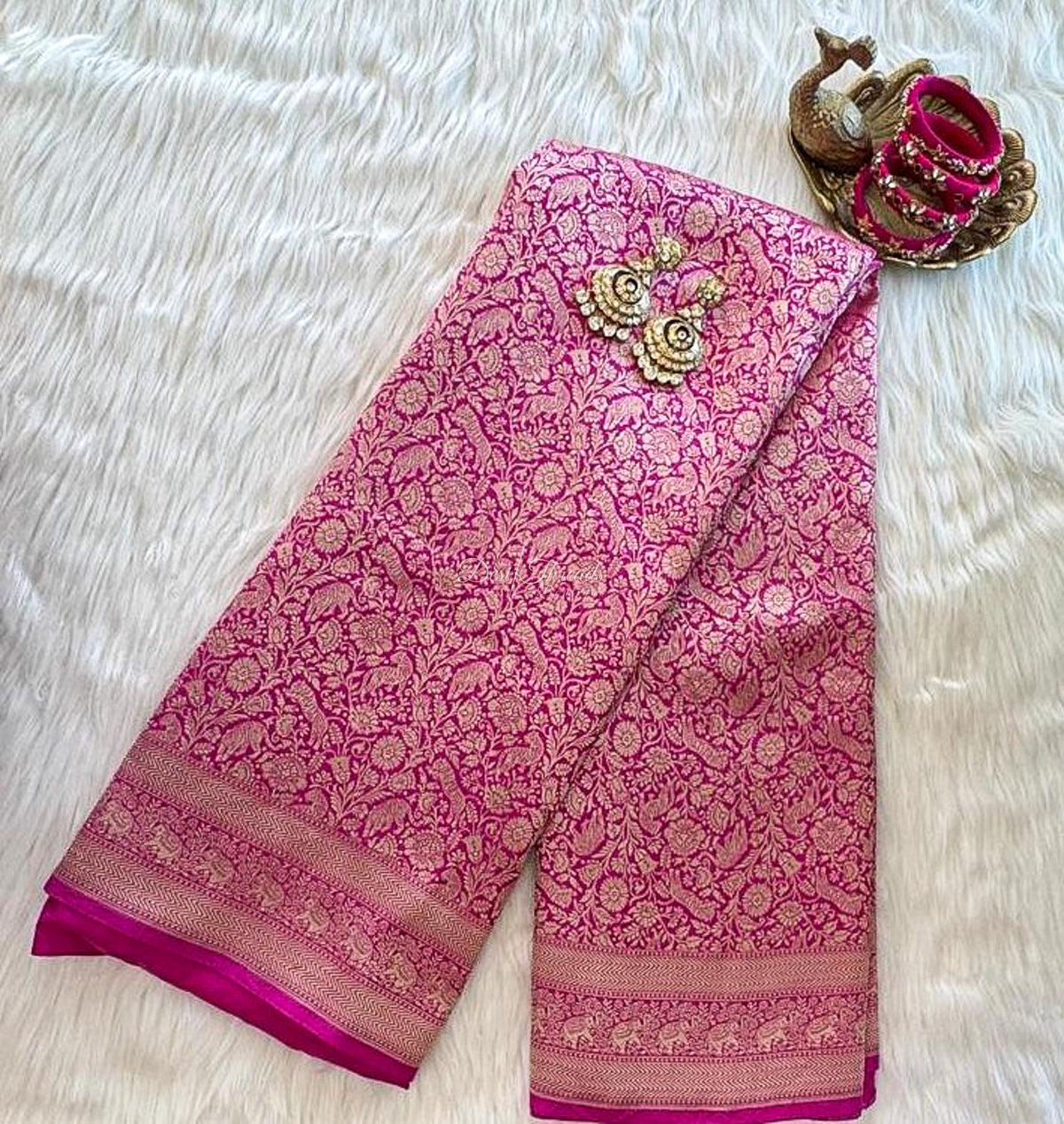 Pink Pure Katan Brocade Shikargah Saree
