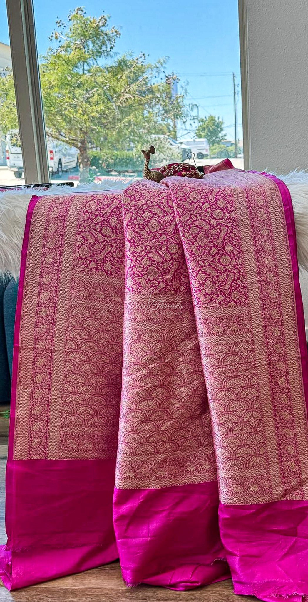 Pink Pure Katan Brocade Shikargah Saree
