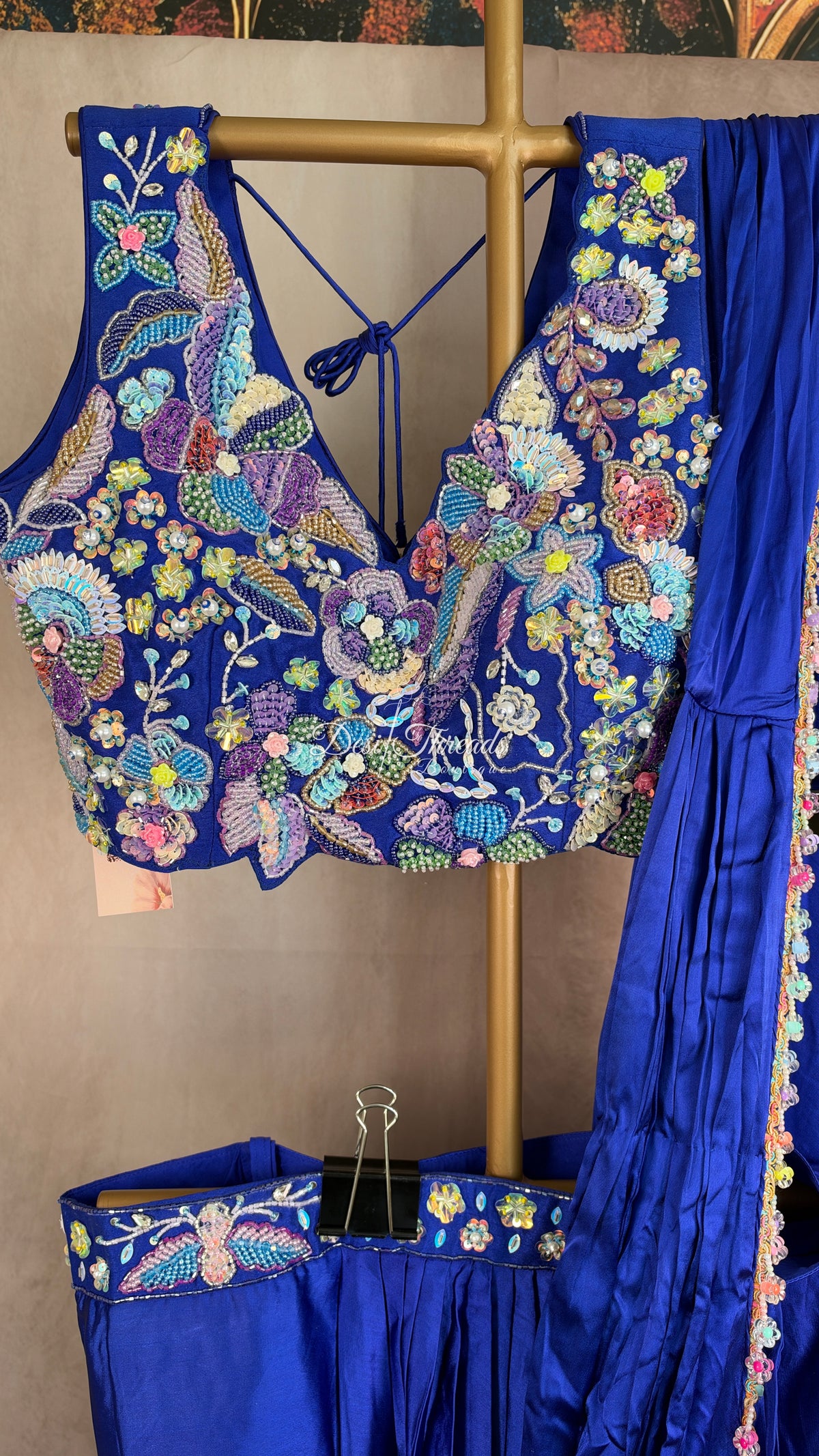 Royal Blue Pre-Draped Saree with Pastel Embellished Blouse